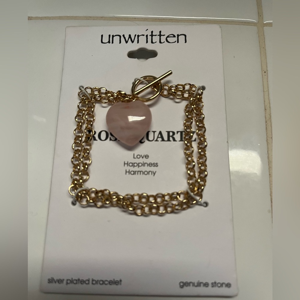 Unwritten Gold Bracelet with Rose Quartz Heart